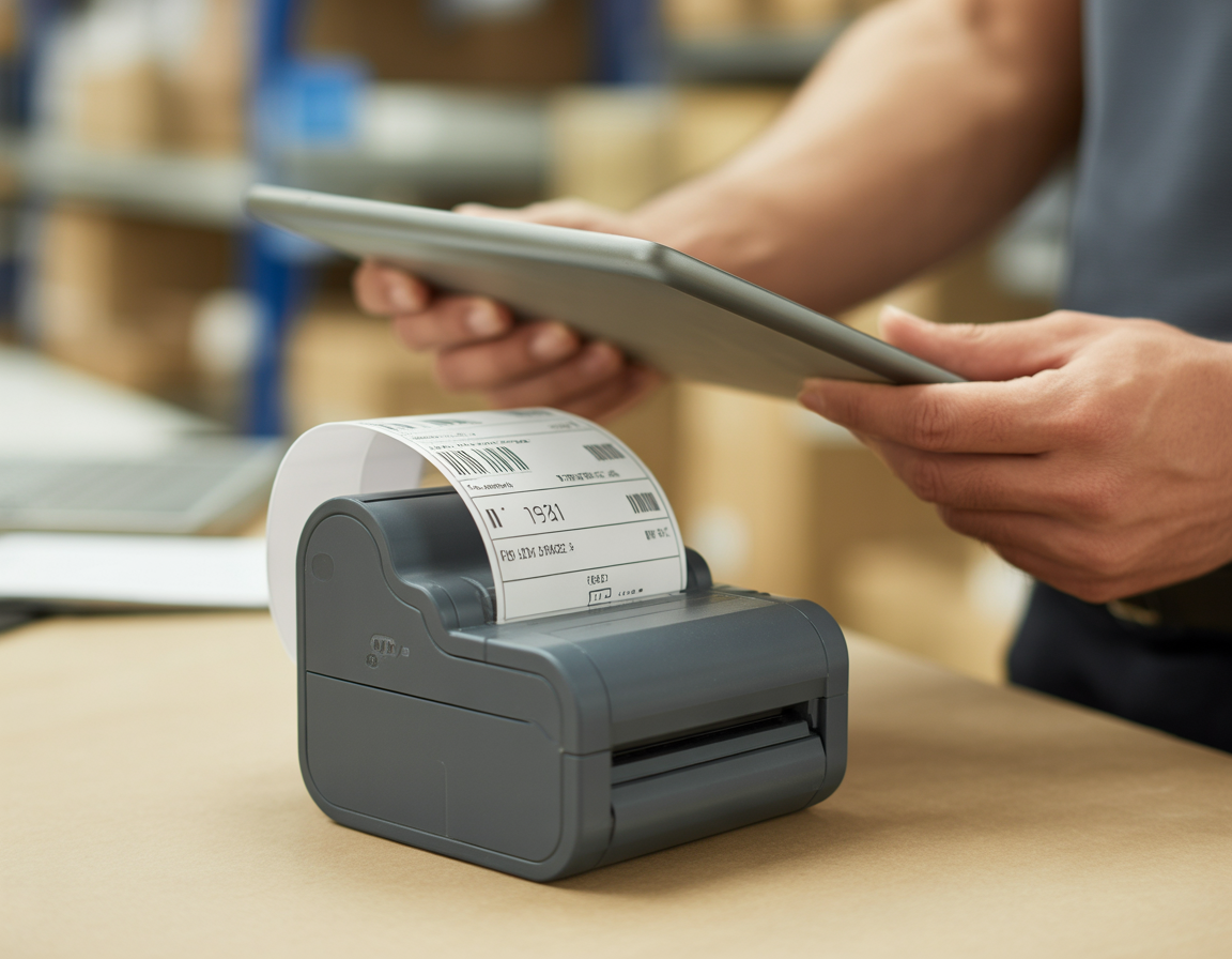 Wireless mini thermal printer connected to a tablet
